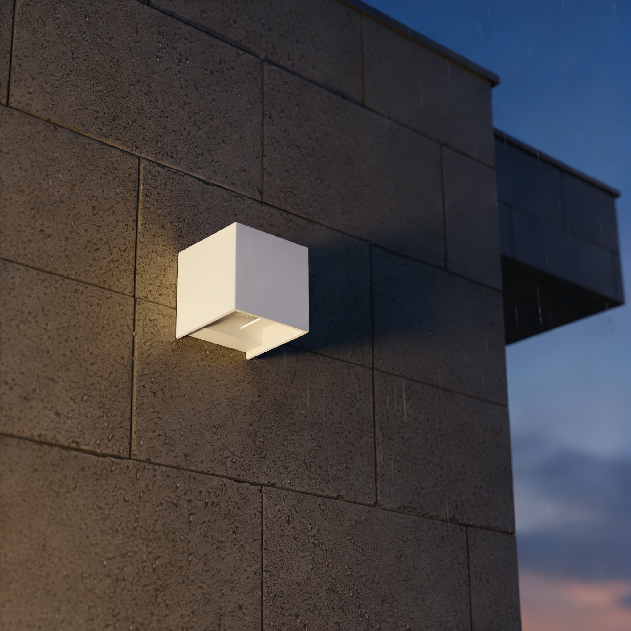 Cube LED Exterior Up/Down Wall Light Sand White 