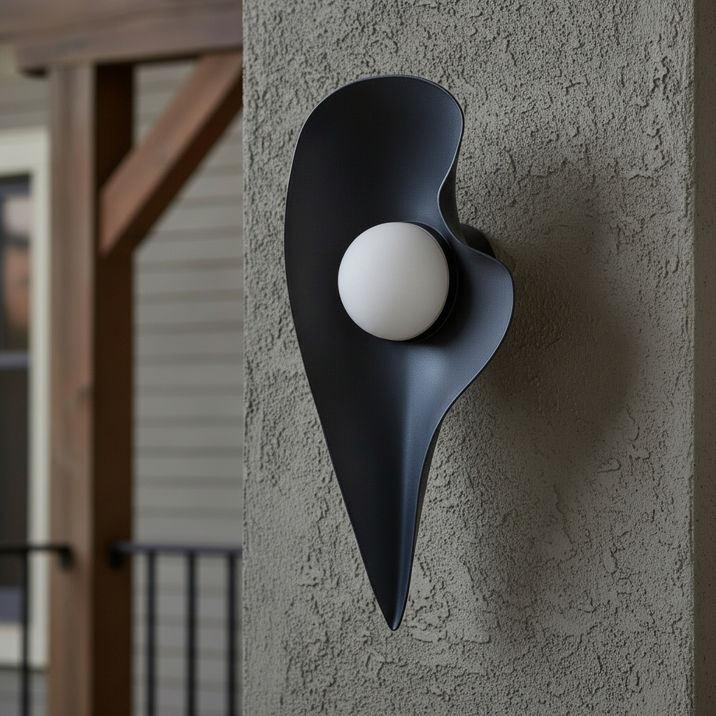 AI Overview The Tarentlight W603LED-BK outdoor wall sconce features a geometric heart shape with a textured black finish