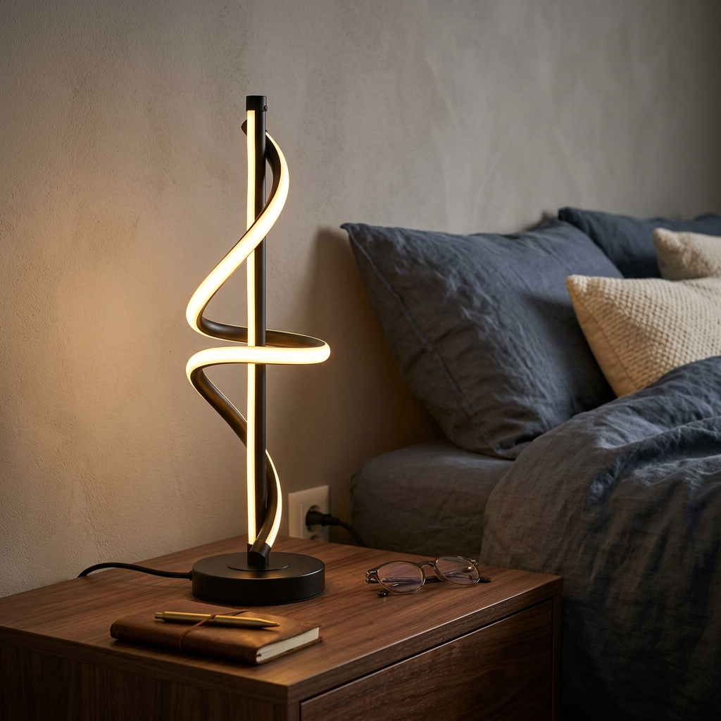 Alternative view of black and gold Drums table lamp.