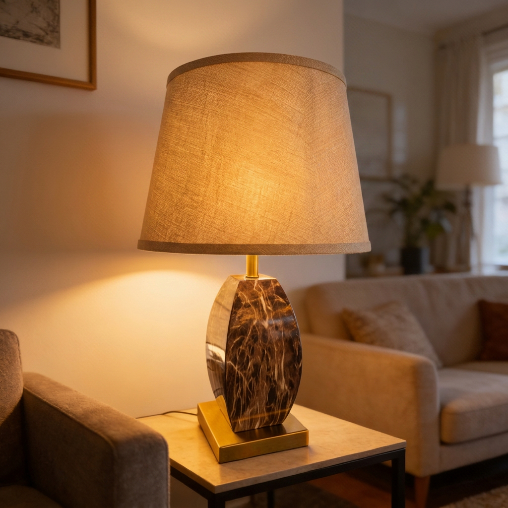 Alternative view of Safavieh Couture Mayalenn table lamp featuring a brown marble base.