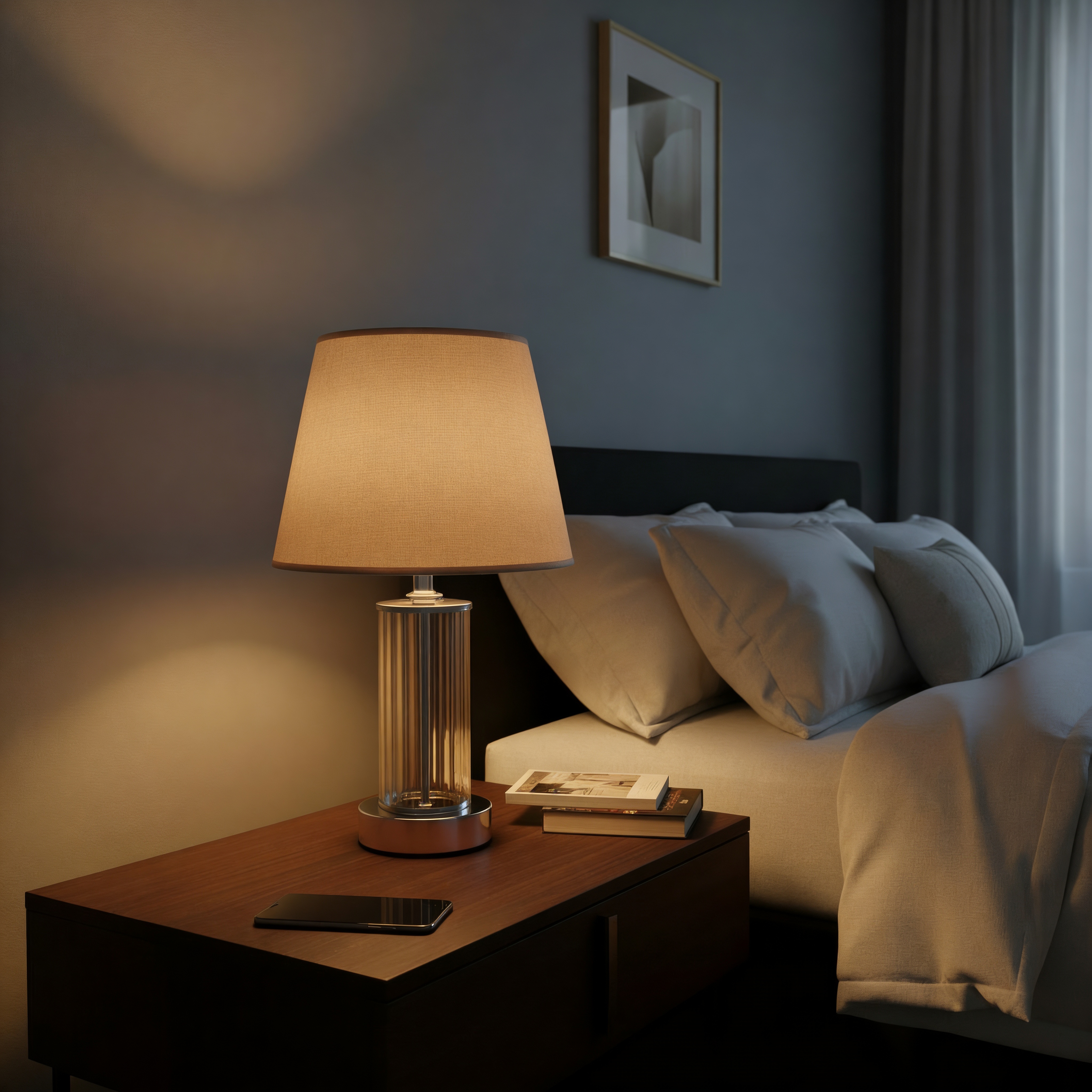 Alternative view of This is a Dar Lighting Enrico polished nickel and ribbed glass rechargeable table lamp.