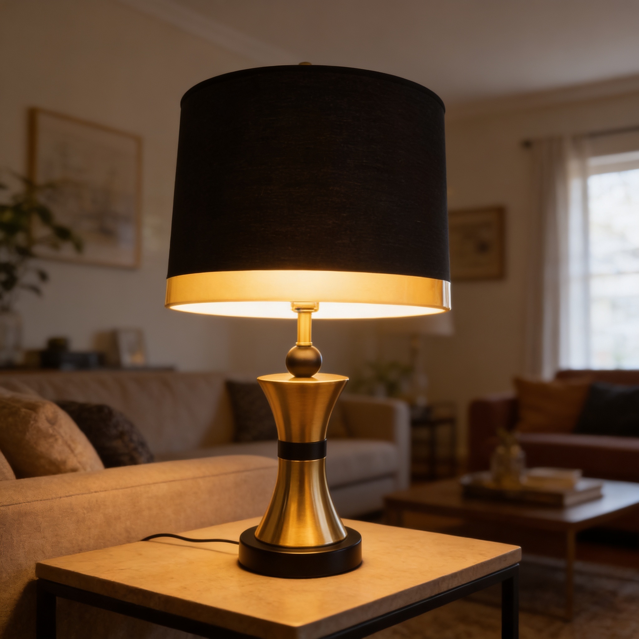 Alternative view of Bright Star Metal Table Lamp with Black Shade.
