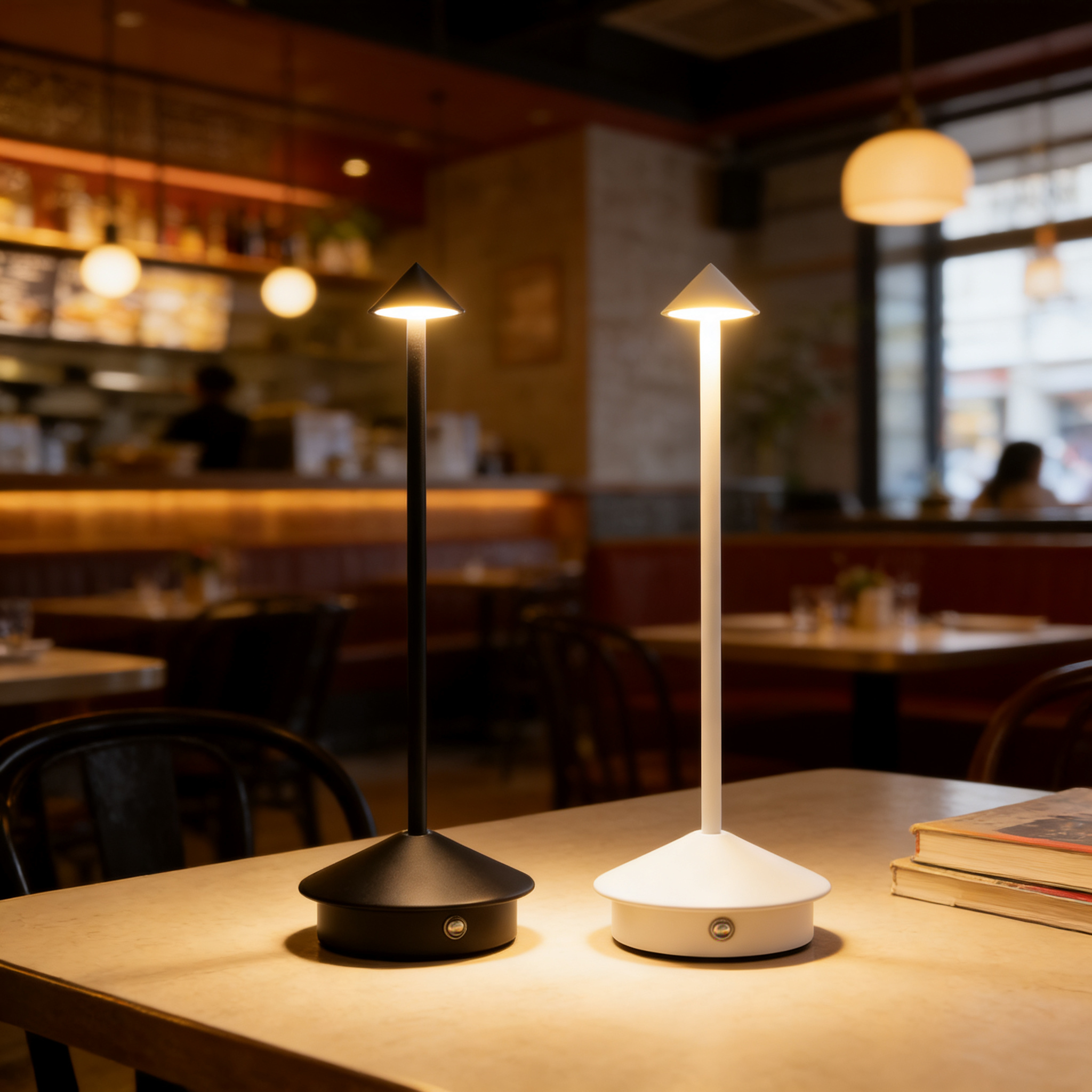 Alternative view of Zafferano Pina Pro wireless rechargeable table lamp in white.