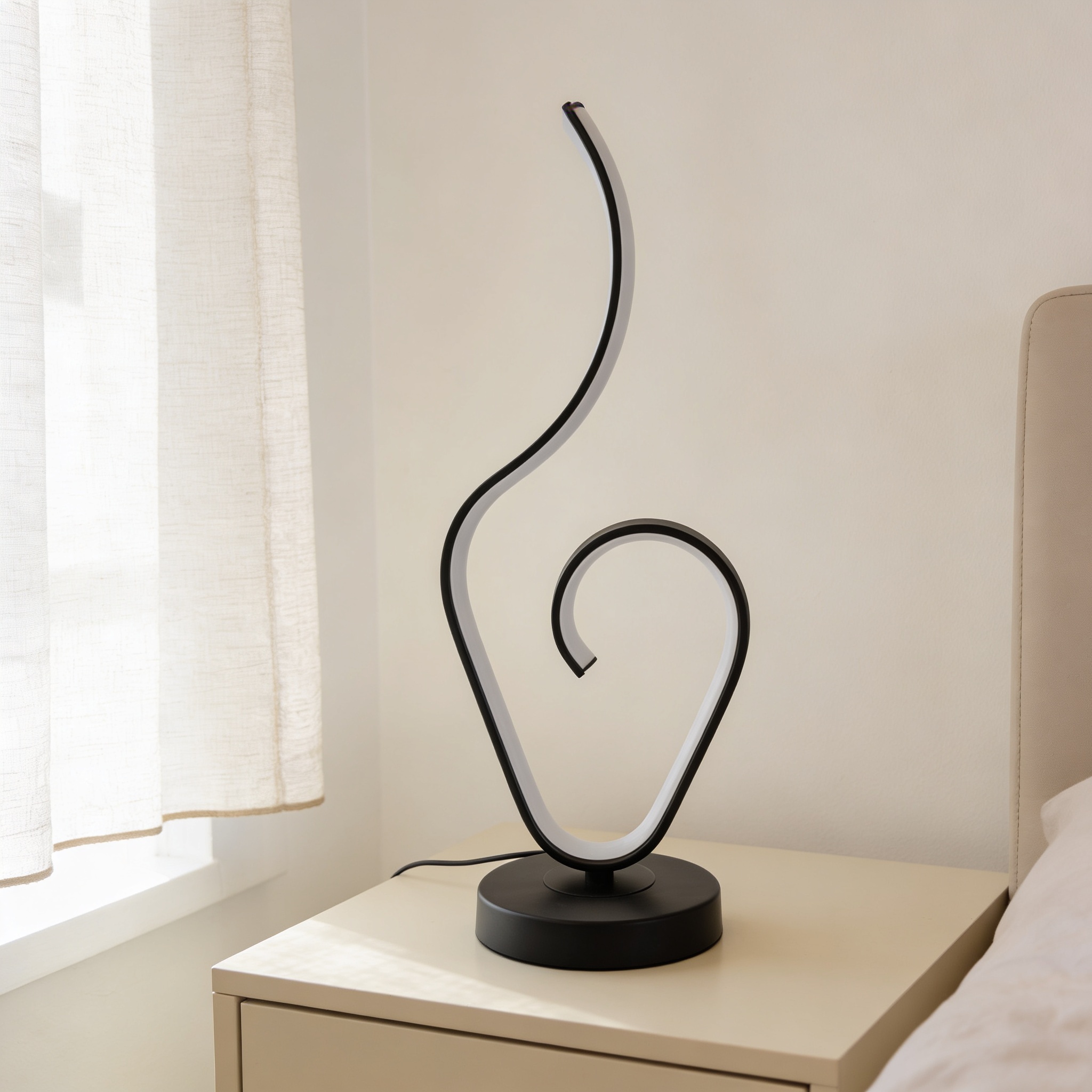 modern black metal LED spiral table lamp