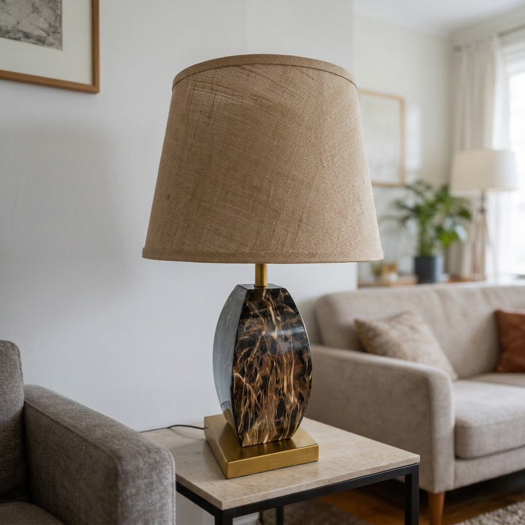 Safavieh Couture Mayalenn table lamp featuring a brown marble base.