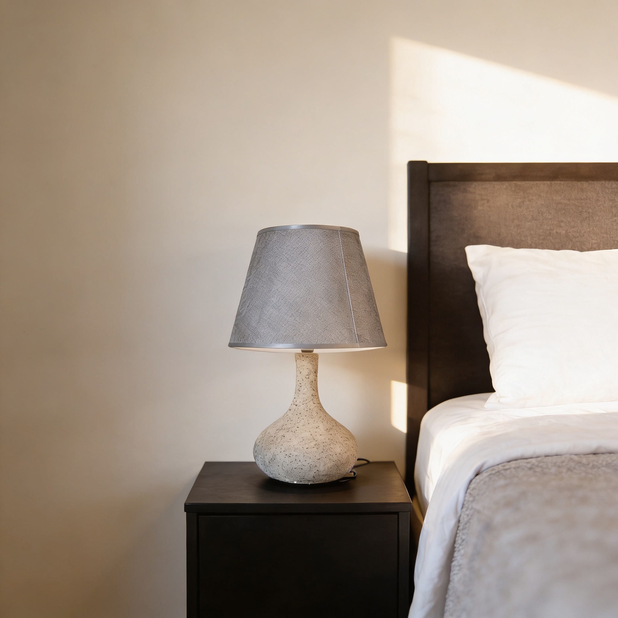 Napa Home & Garden Liev Mini concrete lamp featuring a gray finish and a drum shade. [1]