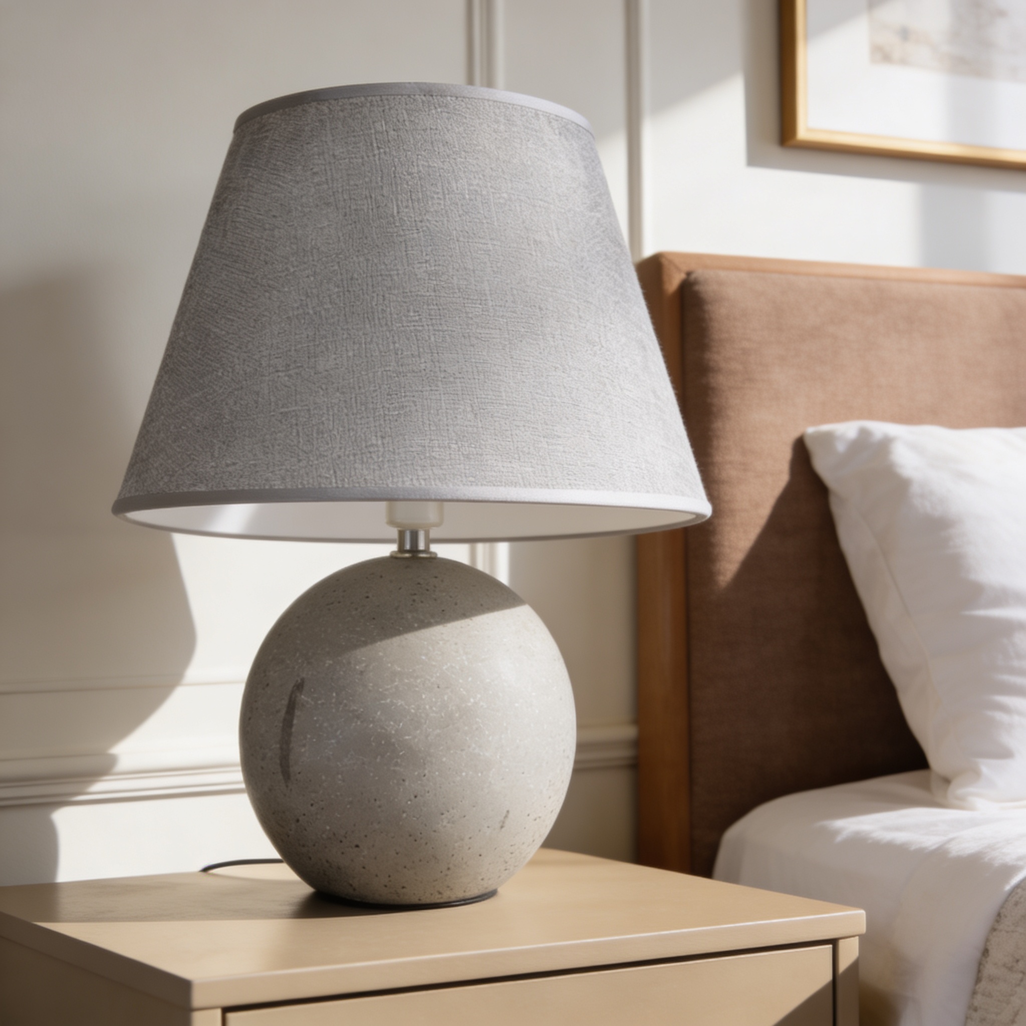 grey table lamp and textured fabric 