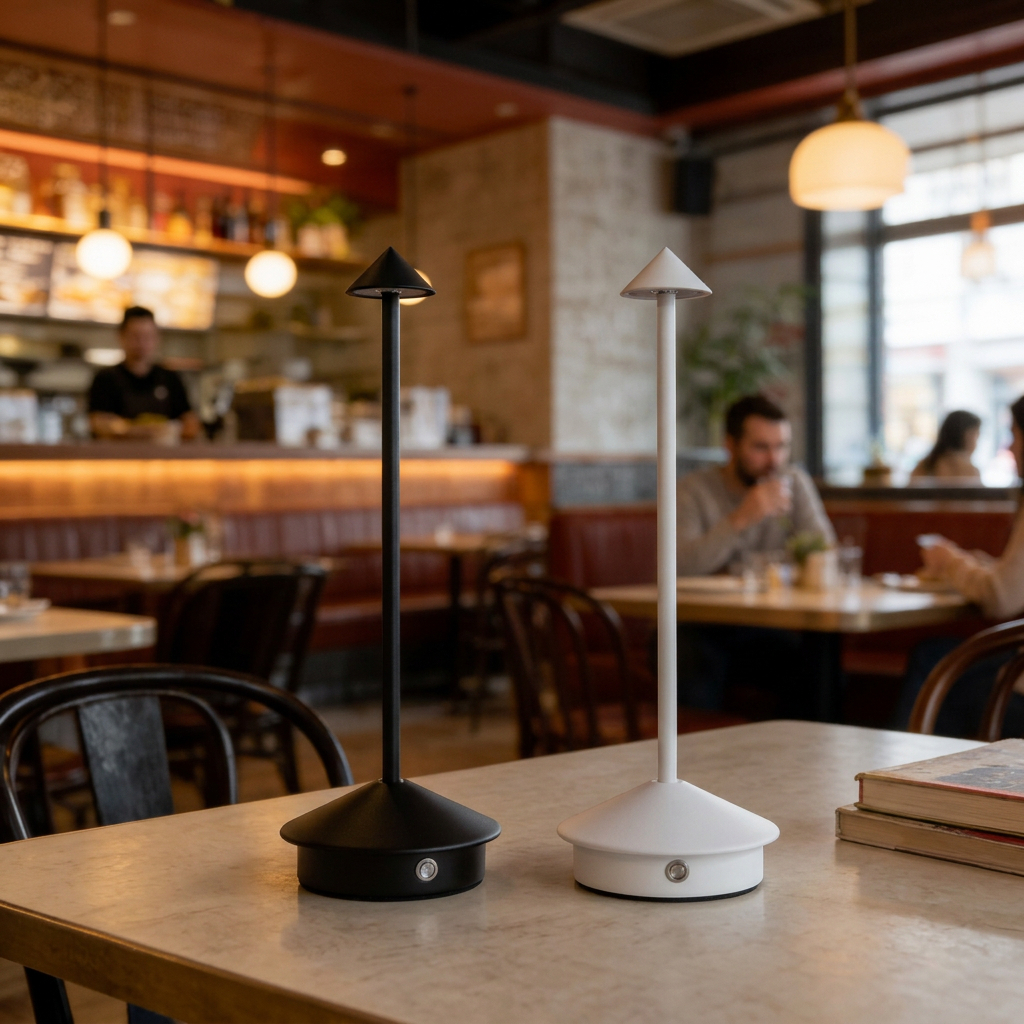 Zafferano Pina Pro wireless rechargeable table lamp in white.