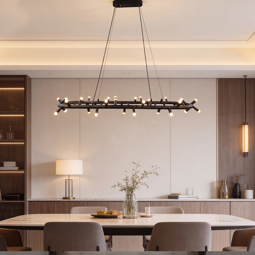 Alternative view of The FOSKO LG90 pendant light features a matte black finish and is designed for modern interiors.