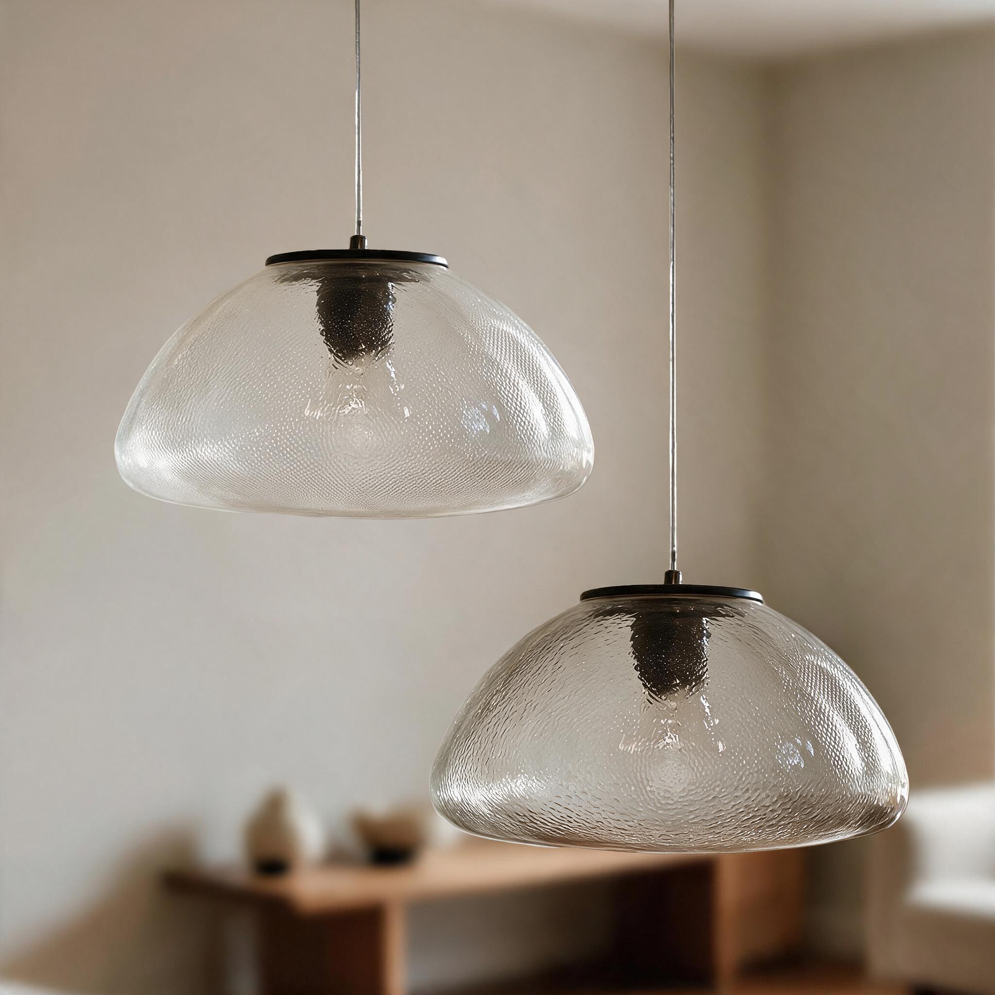 textured clear seeded glass dome shade paired